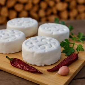 Kozi camembert Capiszon przekrojony na desce